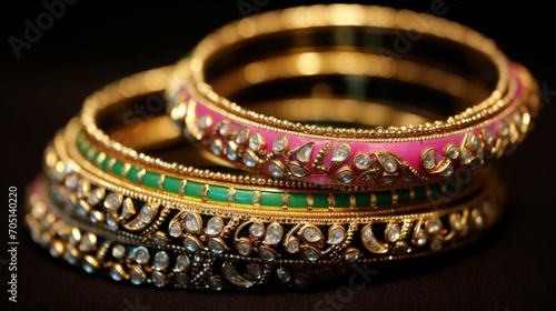 Indian bridal kundan bangles ceremony jewelry arachi.Generative AI photo