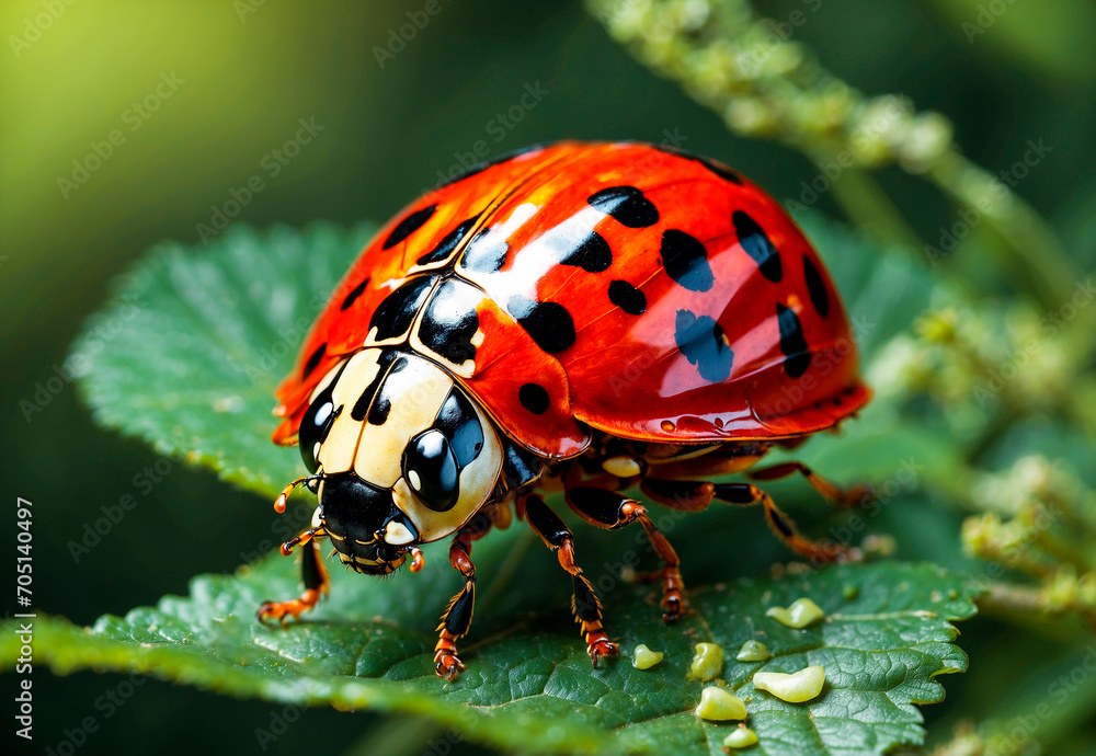 Ladybug on a green leaf