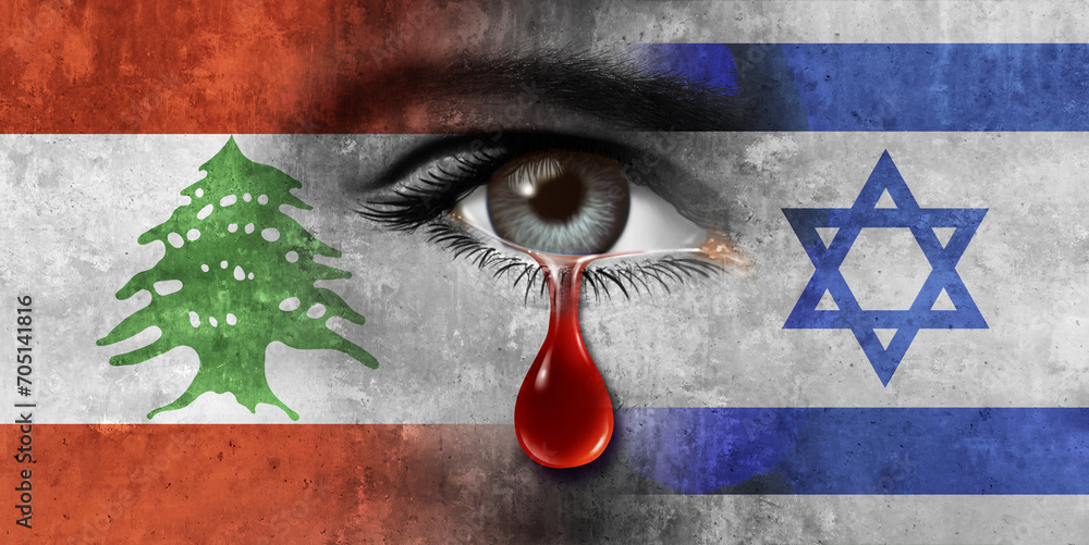 Fototapeta premium Lebanon and Israel crisis as a geopolitical conflict and the tragedy of war between the Labanese and Israeli people and Middle East security concept and struggling finding a diplomatic agreement.