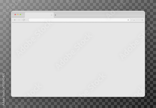 An empty gray browser window on a transparent background. Website layout with search bar, toolbar and buttons. Vector EPS 10. photo