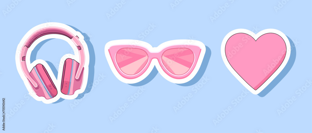 Set Female pink cute accessories isolated illustration girl wears headphone. glasses heart illustration for party poster or stickers. Girl power, glamour illustration barbiecore
Set Female pink cute accessories isolated illustration girl wears headphone. glasses heart illustration for party poster or stickers. Girl power, glamour illustration barbiecore