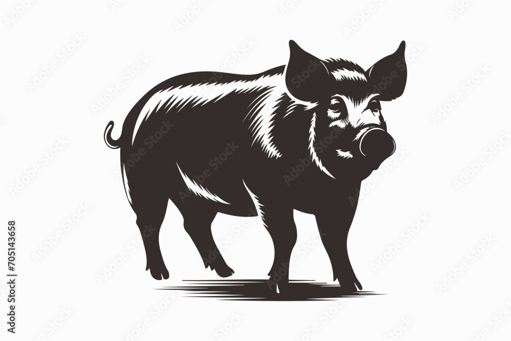 Obraz premium Black boar vector, mouse silhouette isolated on white background