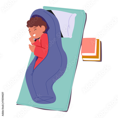Peaceful Child Boy Character Sleeps On A Mat With Books Around In The Elementary School Naptime Scene