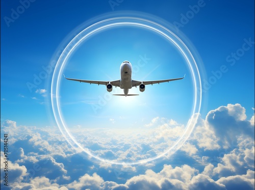 plane flying out through a portal, sky - ai generated