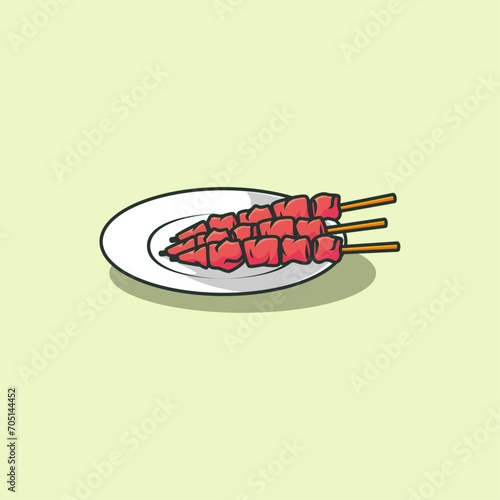 Illustration of a plate of satay, The traditional street food of Indonesia in vector.