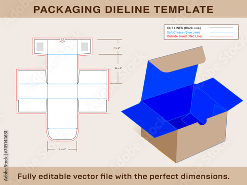 Indestructo tuck end Box Dieline Template and 3d box