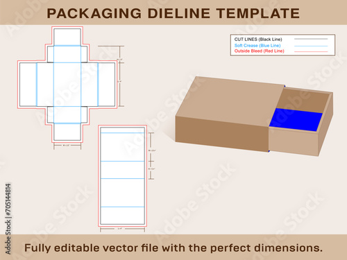 Sleeve match box style Jewellery Box dieline template and 3d box 