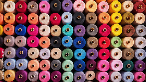 background with fabric  Threads in a tailor textile fabric colorful cotton threads  birds eye perspective  Ai generated image
