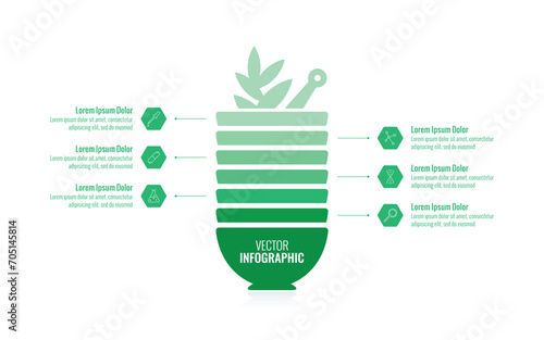 green mortar infographic template. six step information template. pharmaceutical infographic template