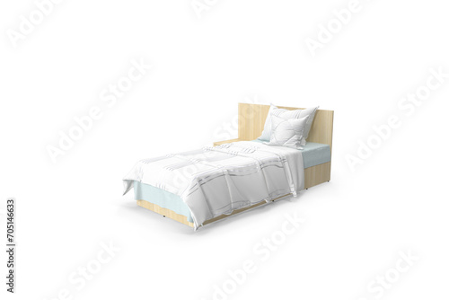single  bed with pillow and bedsheet 3d on a white surface