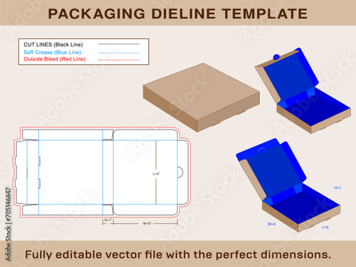 Pizza Box or food box Die line Template and 3d box design
