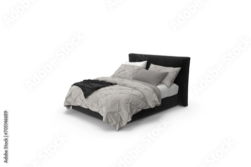  bed with pillow and bedsheet 3d on a white surface
