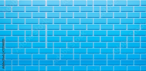 A symmetrical array of blue rectangular blocks forming a wall-like pattern creates a bright, three-dimensional effect against a sky blue background with copy space. Background concept. AI generated.