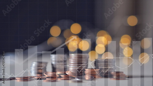 close up of rows coins for finance and banking concept and banking concept, saving energy and money concept. Saving and financial accounts concept. photo