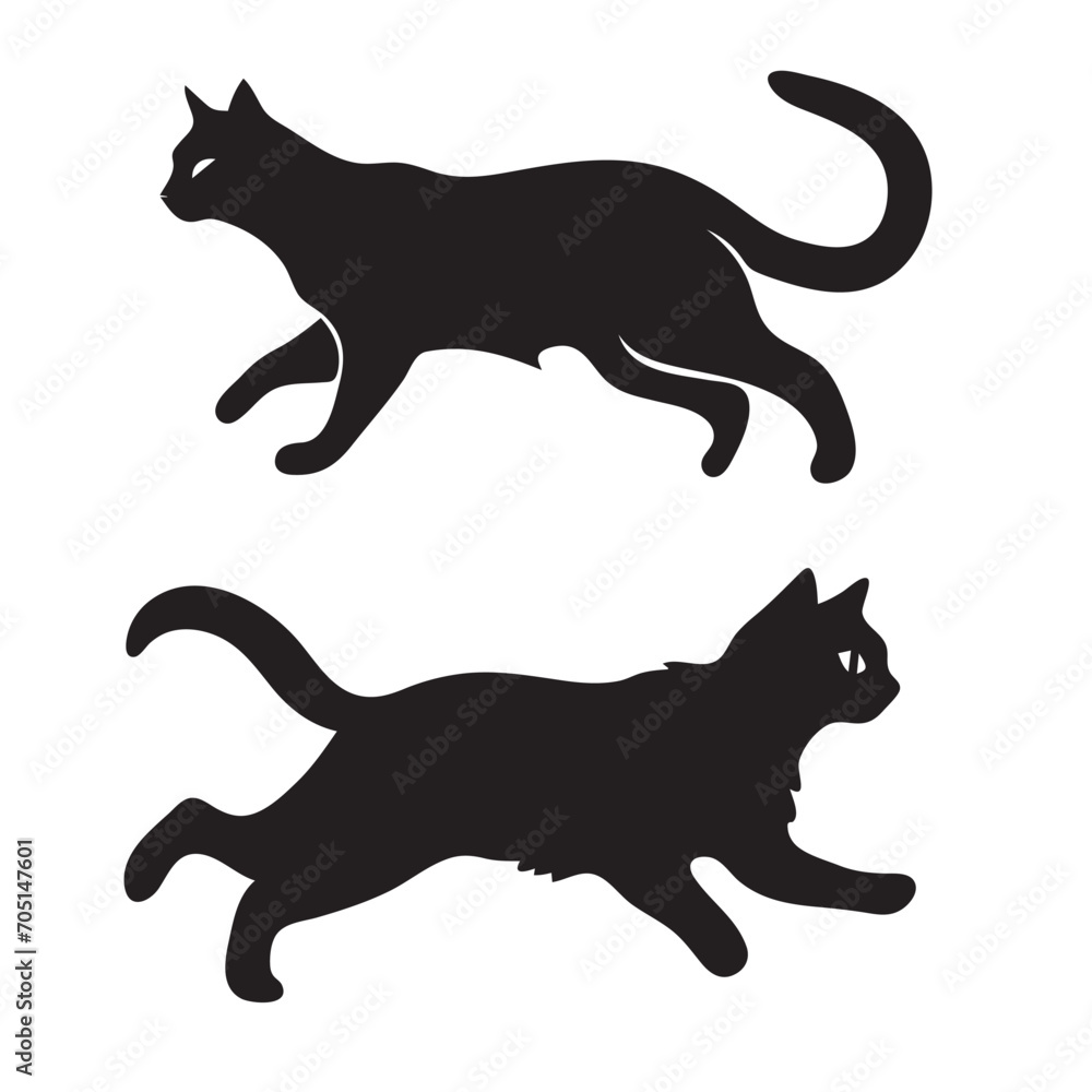 Silhouette of a cat, Leaping Cat silhouette vector icon isolated on white background