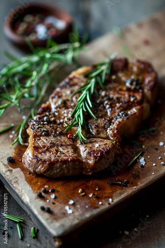 delicious grilled steak close-up with rosemary