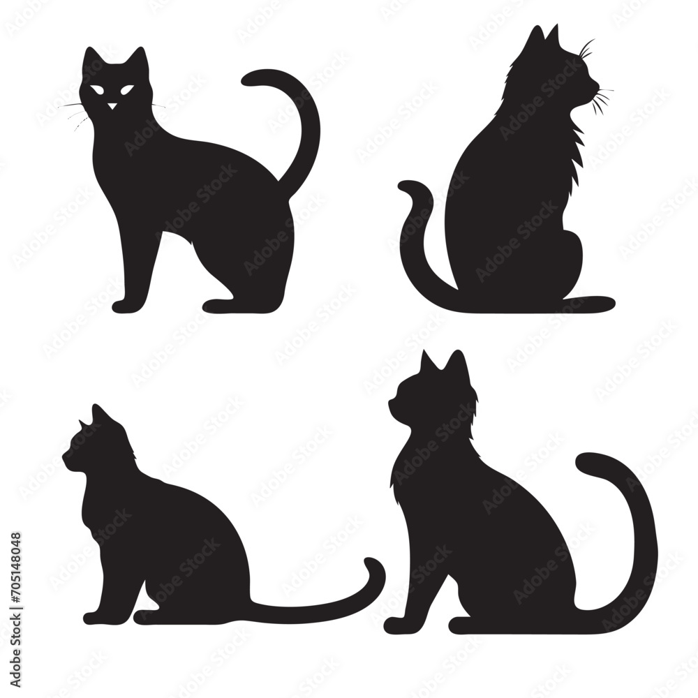 Set of cats silhouettes, Playful Cat silhouette vector icon isolated on white background