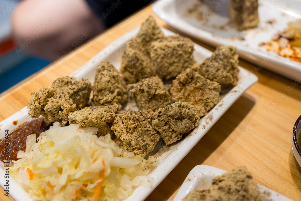 Deep fry stinky tofu on the dish Deep fry stinky tofu on the dish
