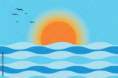 cute sunset background with sea waves