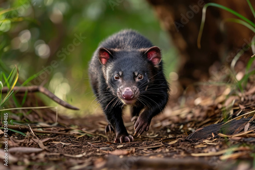 A wild Tasmanian Devil in its natural forest habitat
