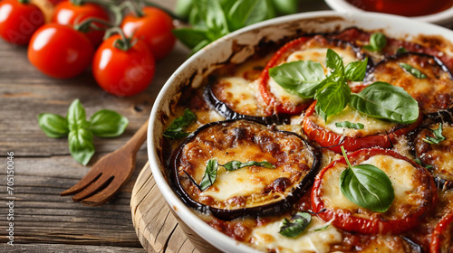 great italian food baked eggplant with pepper vegetable lasagna photo