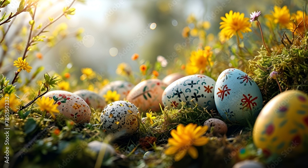 easter eggs on the grass background
easter eggs on the grass background