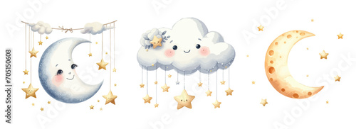 Watercolor illustration set of nursery elements.