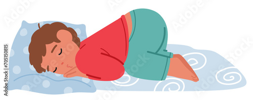 Adorable Child Peacefully Sleeps Facedown, Dreaming Sweetly in Cozy Bed with Soft Pillow. Cute Baby Character Sleeping