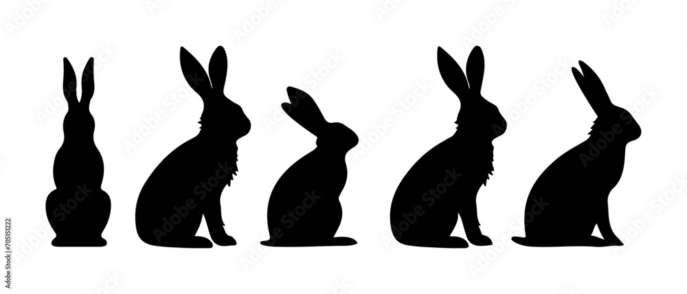 Vector set silhouette of hare isolated on white background rabbit Easter logo icon cruelty free 