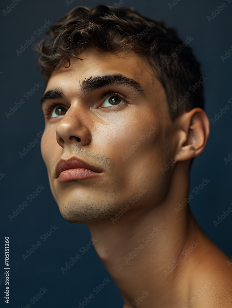Studio Photograph of a Male Model on a Dark Blue Background Generative AI Studio Photograph of a Male Model on a Dark Blue Background Generative AI