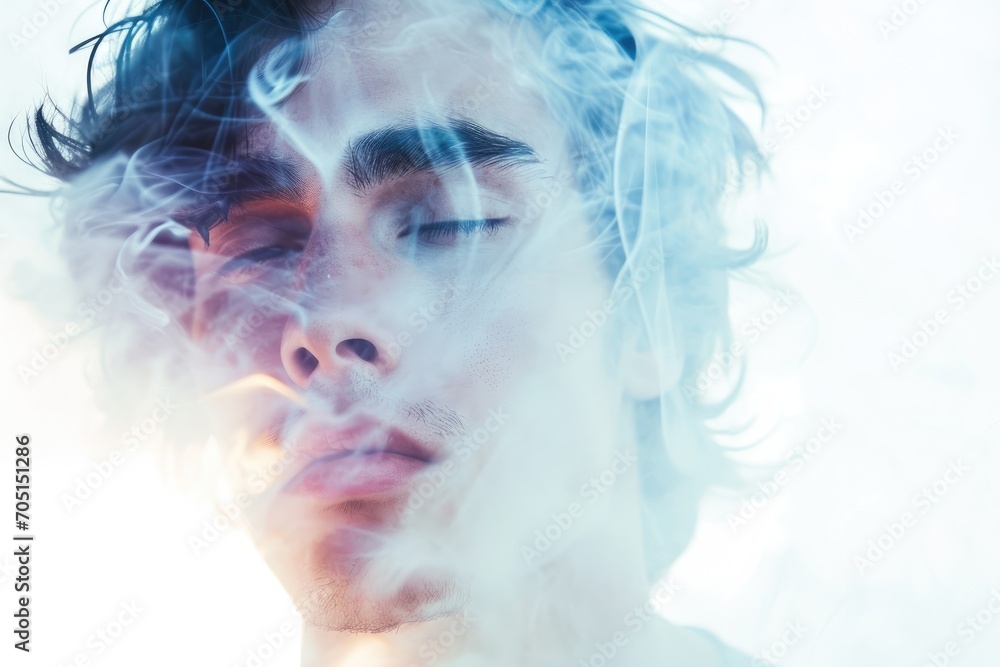 Mystical portrait of a man with a dreamlike aura, white background Mystical portrait of a man with a dreamlike aura, white background
