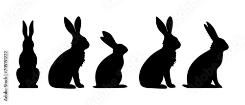 Vector set silhouette of hare isolated on white background rabbit Easter logo icon cruelty free 