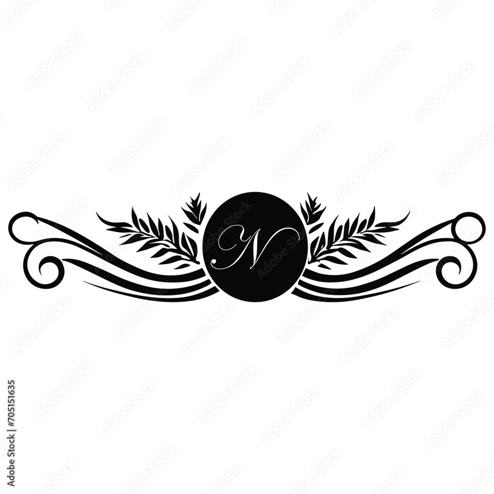 Fototapeta premium Floral botanical alphabet. N Letter with plants and flowers 