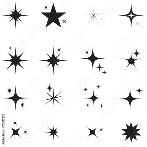 Star vector icons set. Twinkling stars illustration. Sparkles  shining burst. Christmas vector symbols isolated