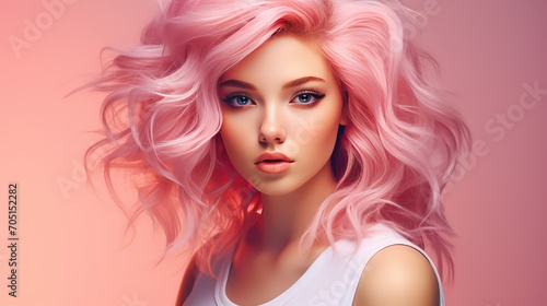 Beautiful girl with pink hair. Portrait of a beautiful young woman with wavy hair