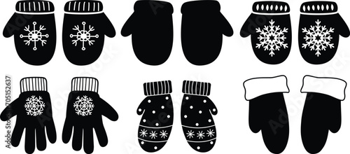 Mittens silhouette set , winter cartoon gloves design, icon, symbol. Winter vector illustration isolated on white background