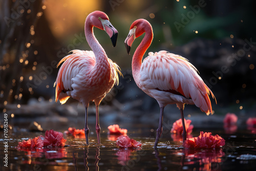Wild Cutie Closeup of a Pink Flamingo in the Forest Generative AI photo
