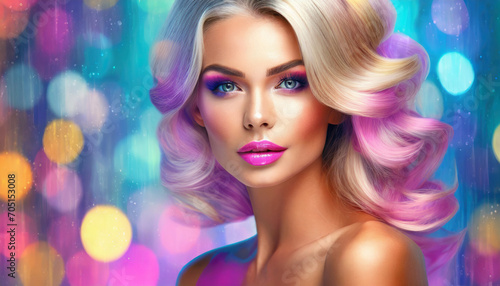 Beautiful female model with perfect makeup and amazing hairstyle photoshot session. AI Generative. © martinez80
