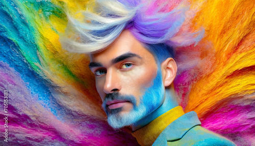 Amazing hairstyle and makup all full of colors. AI Generative.