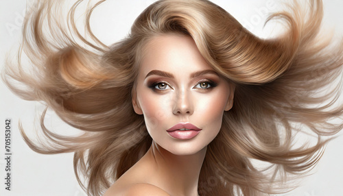 Beautiful female model with perfect makeup and amazing hairstyle photoshot session. AI Generative.