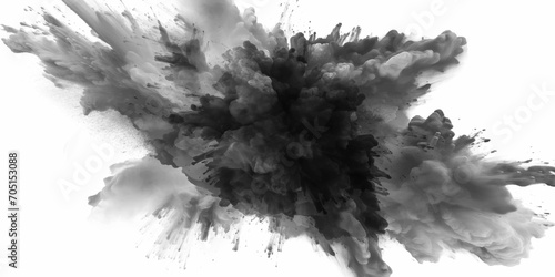 Black powder explosion with dark colors isolated white background. Abstract powder splatted on white background, Black vibrant paint black powder explosion with dark colors isolated white background. photo