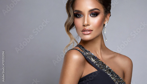 Beautiful female model with perfect makeup and amazing hairstyle photoshot session. AI Generative. photo