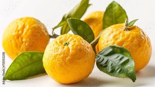 Bright citrus Yuzu fruit with white background and path. photo