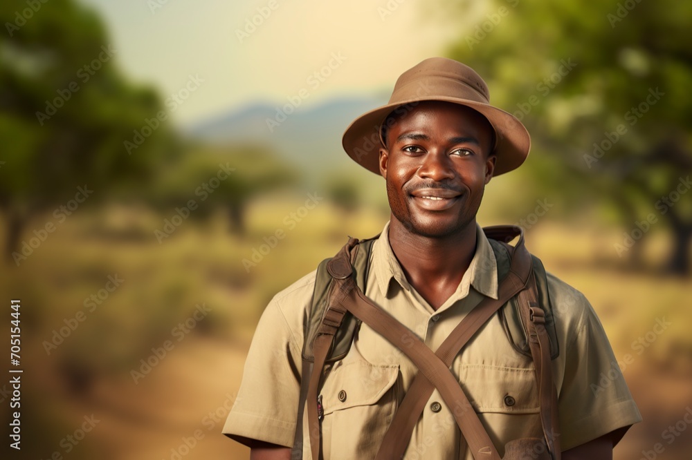 young african man on safari vacation
