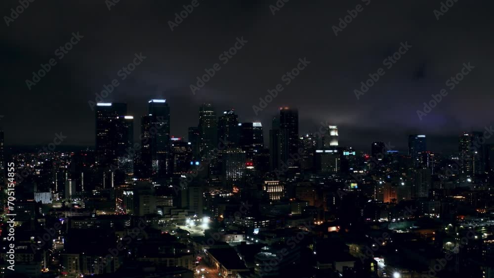 Aerial panoramic view of Los Angeles downtown at night. Aerial panoramic view of Los Angeles downtown at night.