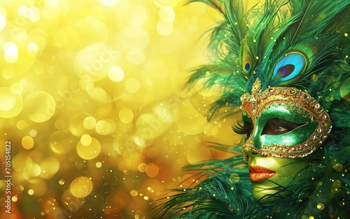Brazilian carnival background. Colorful masquerades, Mask parade. Card or banner with copy space