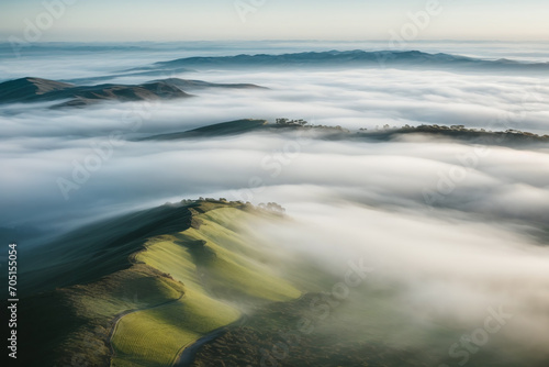 mist over the sea and island landscape