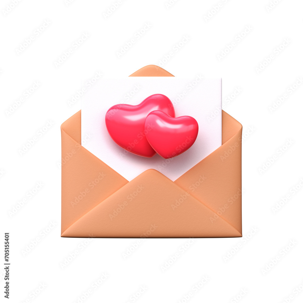 3D letter in an envelope with red hearts. Love message for Valentine's Day 3D letter in an envelope with red hearts. Love message for Valentine's Day