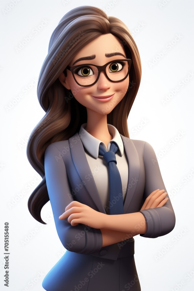 Cute Business woman 3d cartoon character smiling Cute Business woman 3d cartoon character smiling