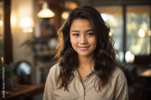 portrait of a young woman at home	